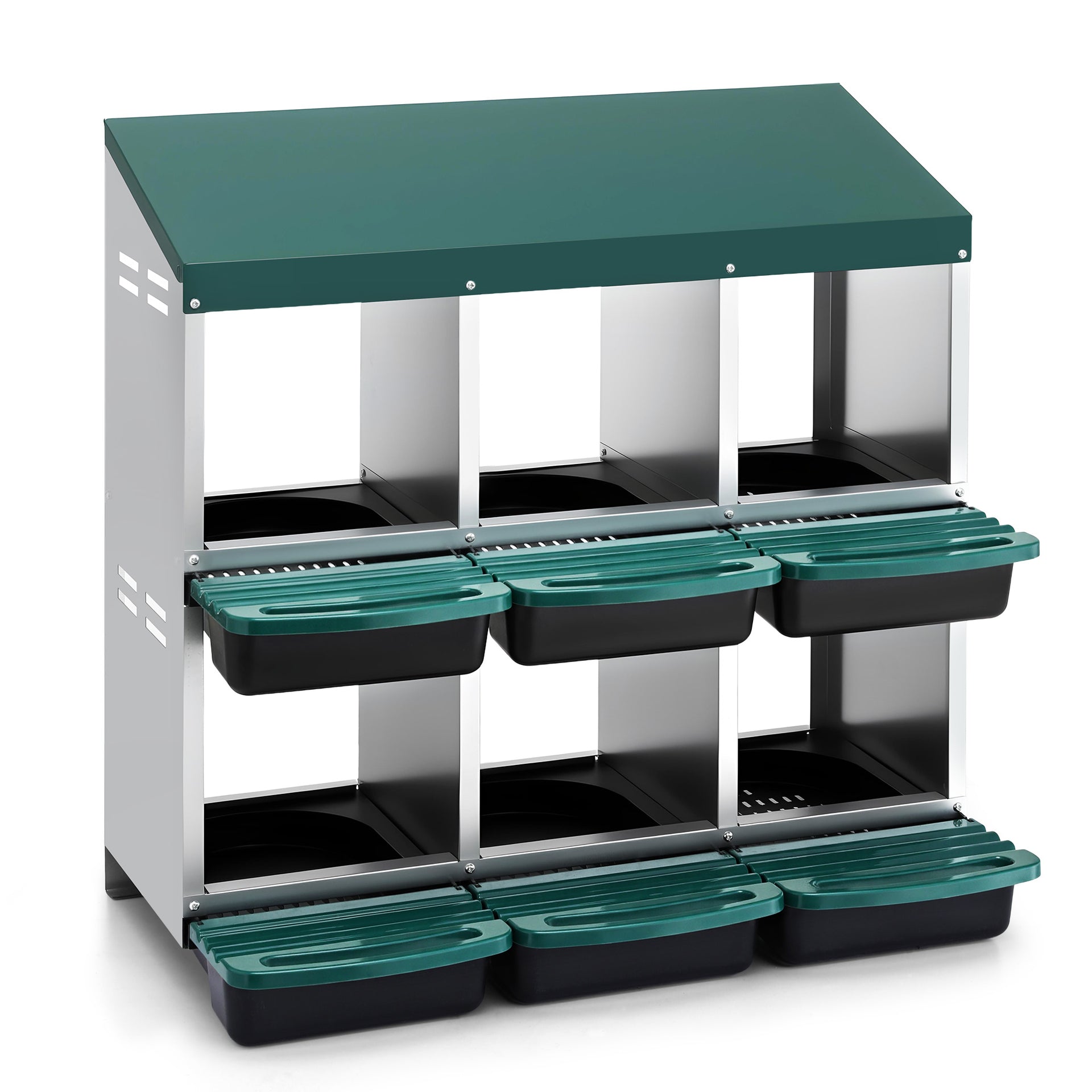 i.Pet Chicken Nesting Box Roll Away Metal Nesting Box Wall Mounted 6 Holes Green Awezingly