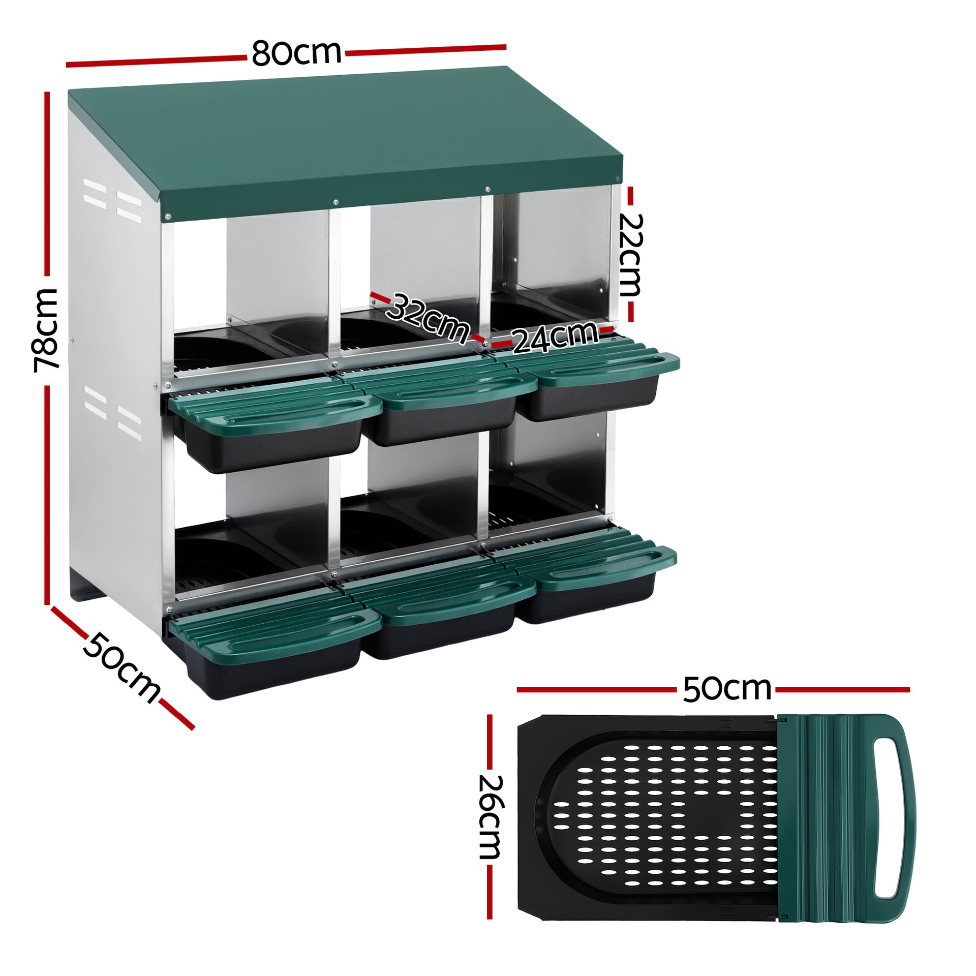 i.Pet Chicken Nesting Box Roll Away Metal Nesting Box Wall Mounted 6 Holes Green Awezingly