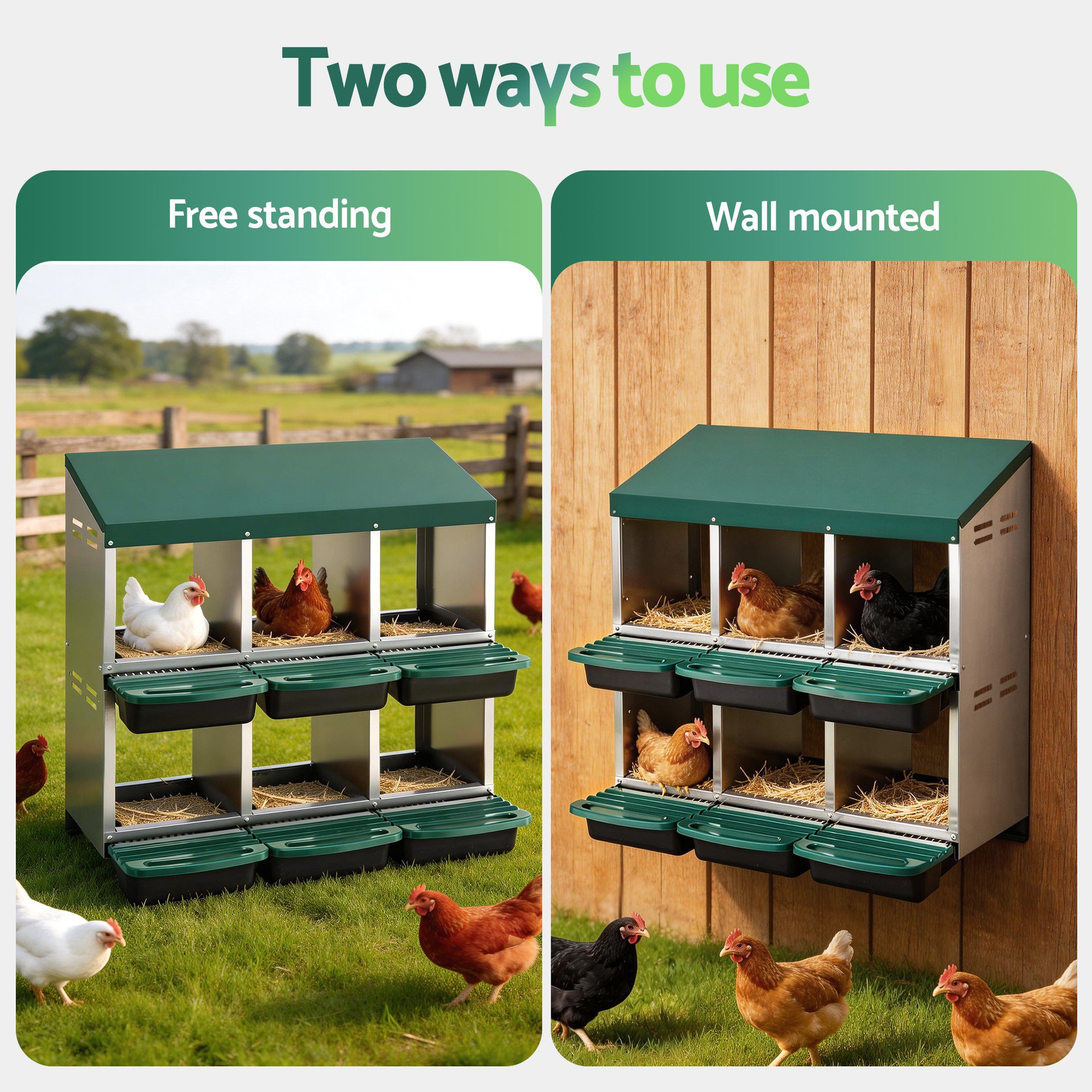 i.Pet Chicken Nesting Box Roll Away Metal Nesting Box Wall Mounted 6 Holes Green Awezingly
