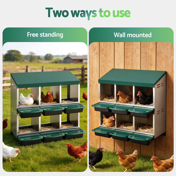 i.Pet Chicken Nesting Box Roll Away Metal Nesting Box Wall Mounted 6 Holes Green Awezingly