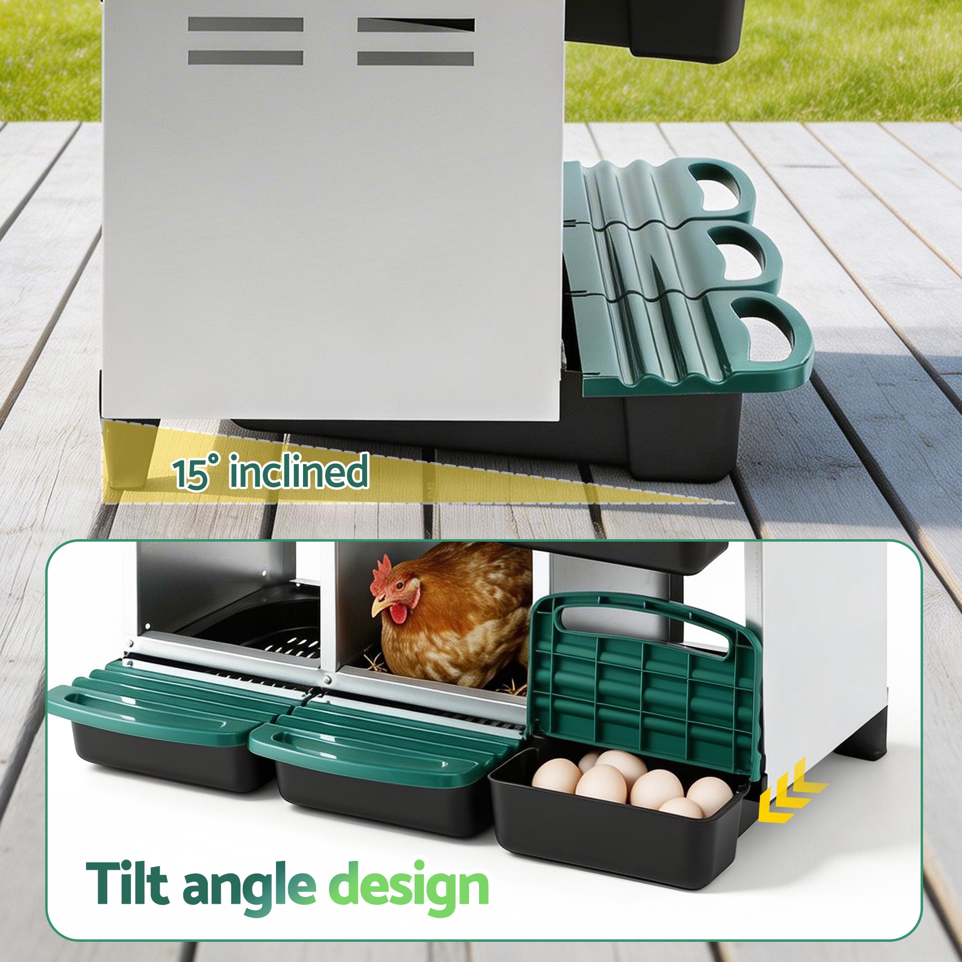 i.Pet Chicken Nesting Box Roll Away Metal Nesting Box Wall Mounted 6 Holes Green Awezingly