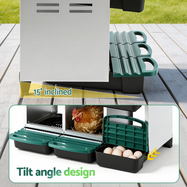 i.Pet Chicken Nesting Box Roll Away Metal Nesting Box Wall Mounted 6 Holes Green Awezingly