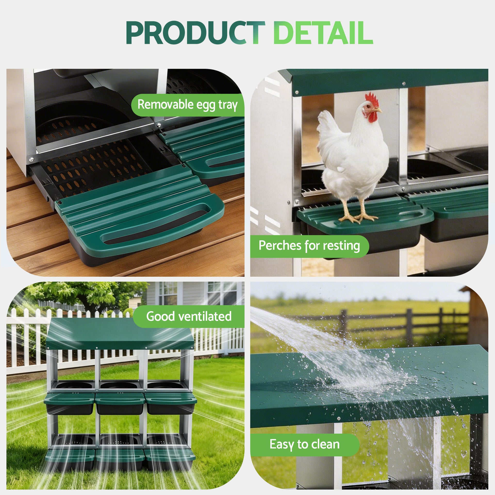i.Pet Chicken Nesting Box Roll Away Metal Nesting Box Wall Mounted 6 Holes Green Awezingly