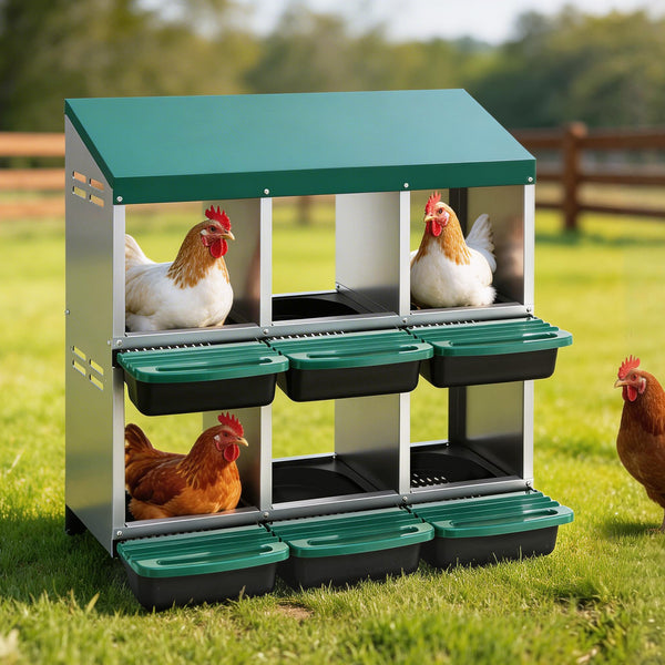 i.Pet Chicken Nesting Box Roll Away Metal Nesting Box Wall Mounted 6 Holes Green Awezingly