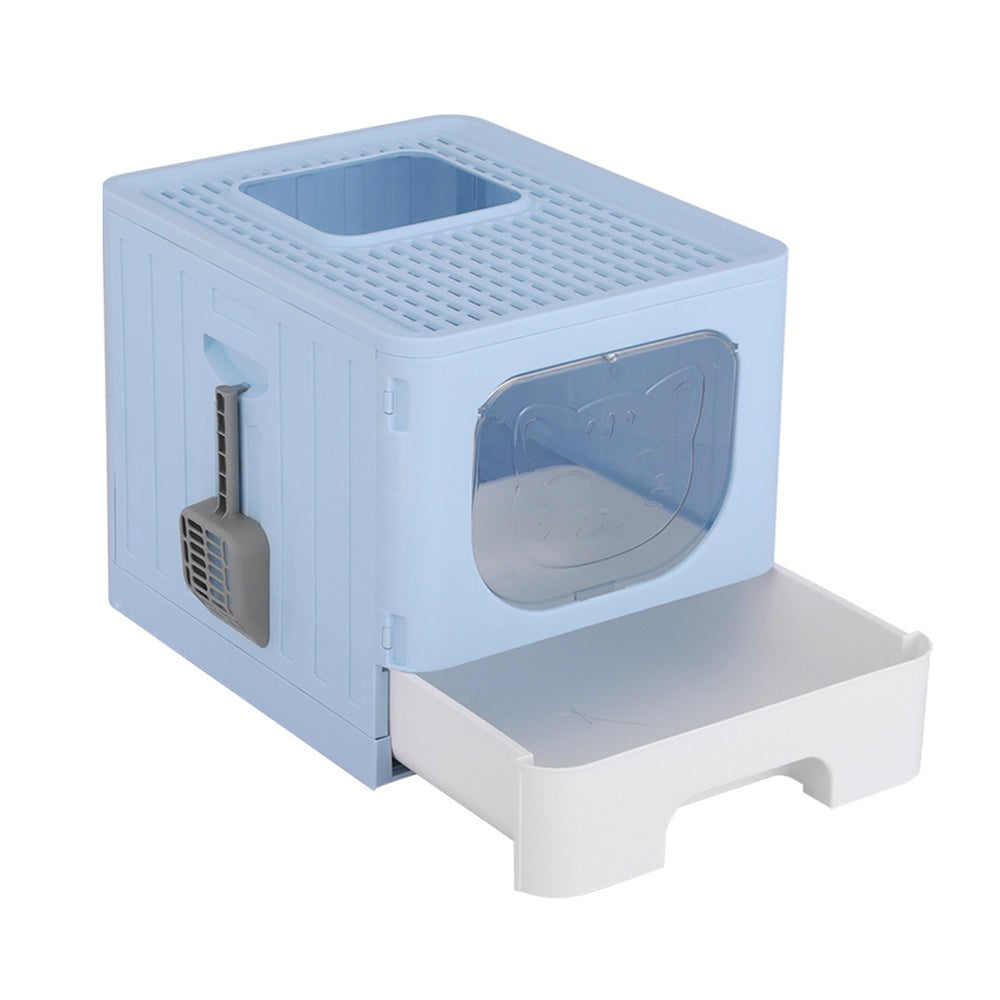 i.Pet Cat Litter Box Large Tray Kitty Toilet Enclosed Hooded Foldable Cat Litter Box Scoop Blue i.Pet