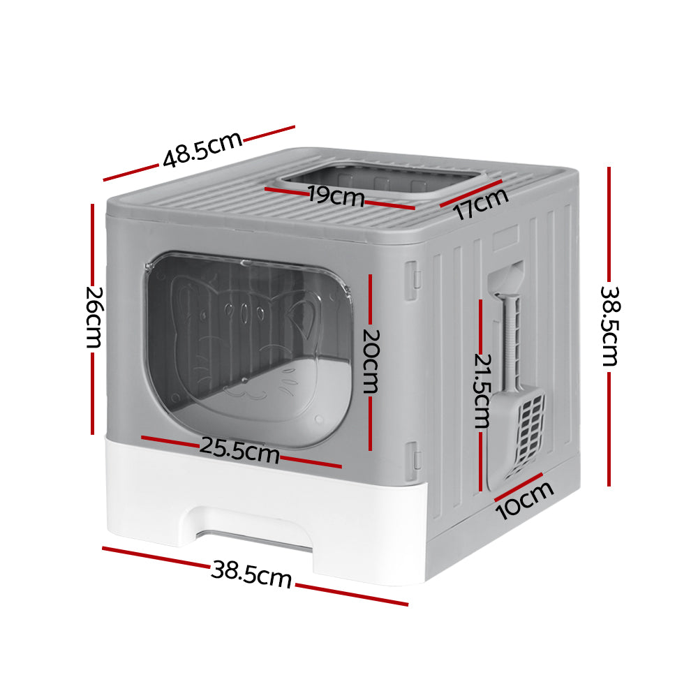 i.Pet Cat Litter Box Large Tray Kitty Toilet Enclosed Hooded Foldable Cat Litter Box Scoop Grey i.Pet