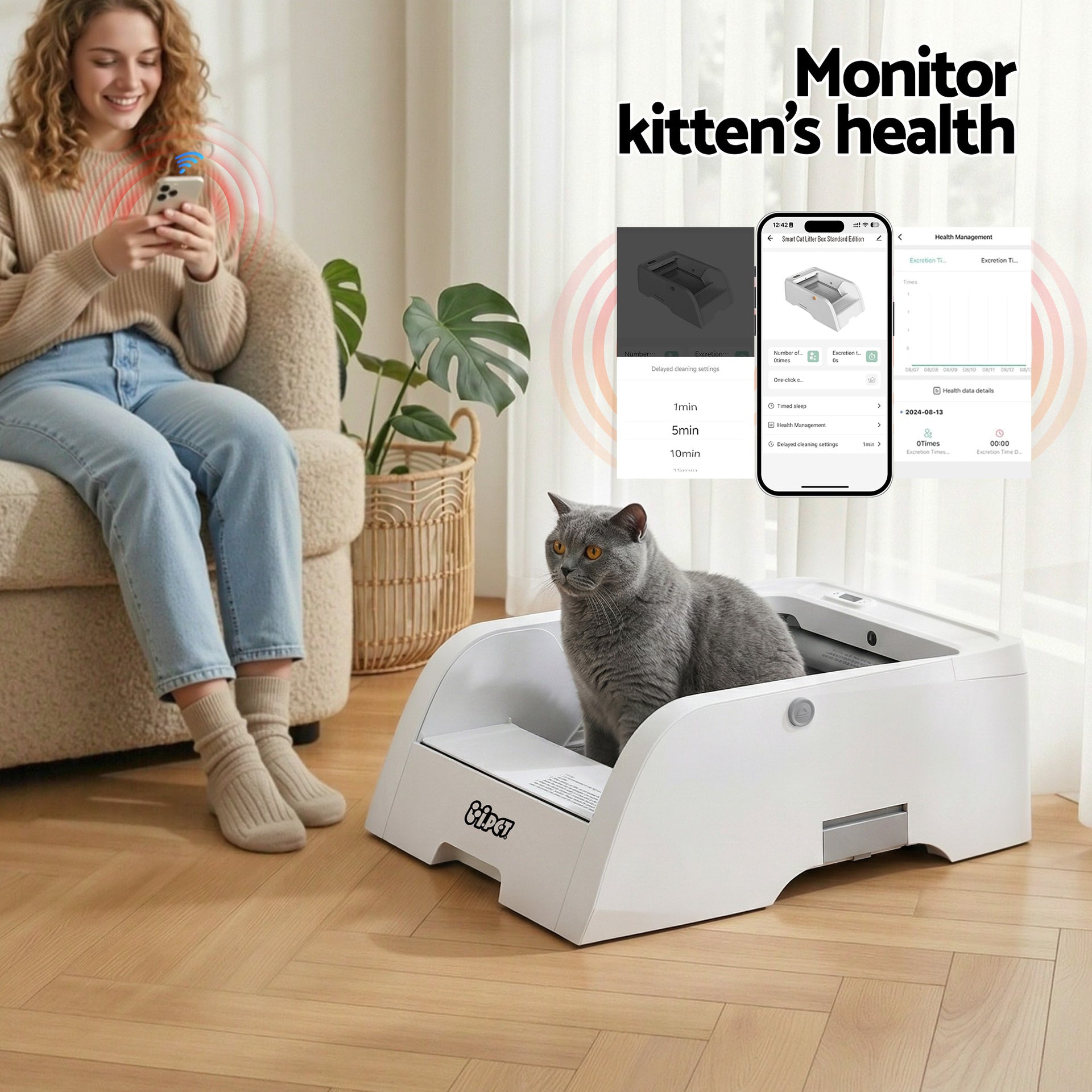 i.pet Automatic Cat Litter Box Self Cleaning Smart Pet Toilet App Control 5L White Awezingly