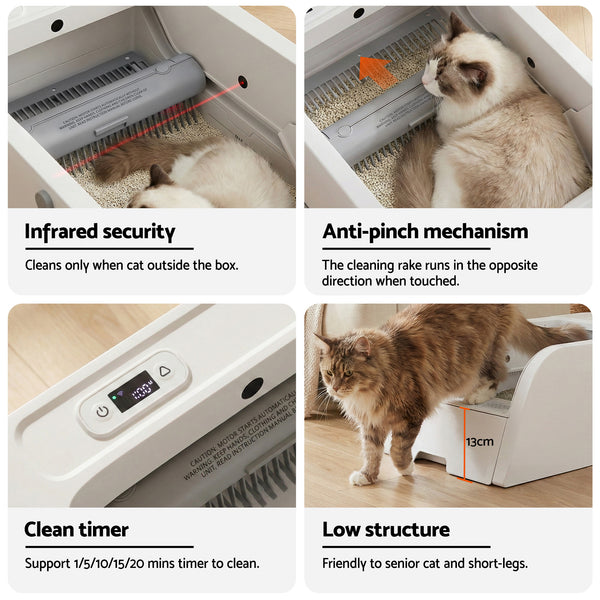 i.pet Automatic Cat Litter Box Self Cleaning Smart Pet Toilet App Control 5L White Awezingly