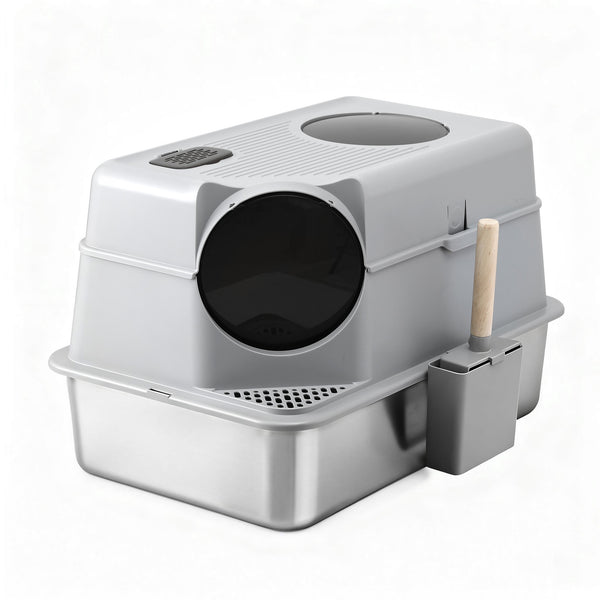 i.Pet Cat Litter Box Large Stainless Steel High Sided Pet Toilet Odour Control Awezingly