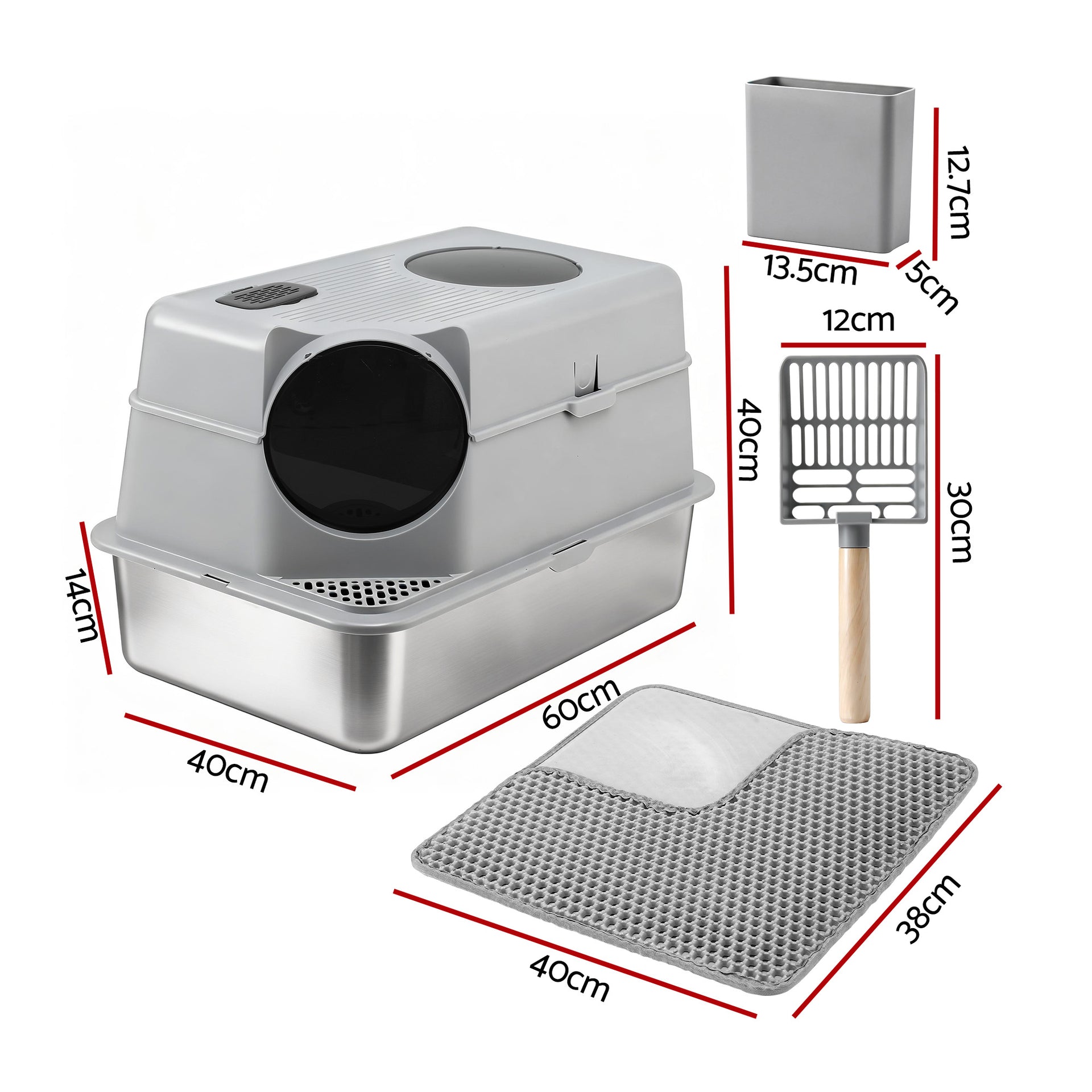 i.Pet Cat Litter Box Large Stainless Steel High Sided Pet Toilet Odour Control Awezingly