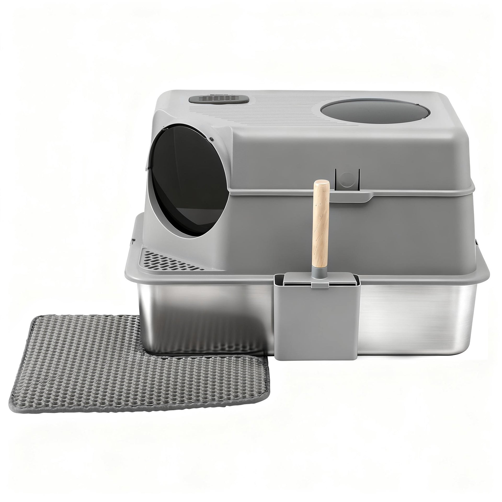 i.Pet Cat Litter Box Large Stainless Steel High Sided Pet Toilet Odour Control Awezingly