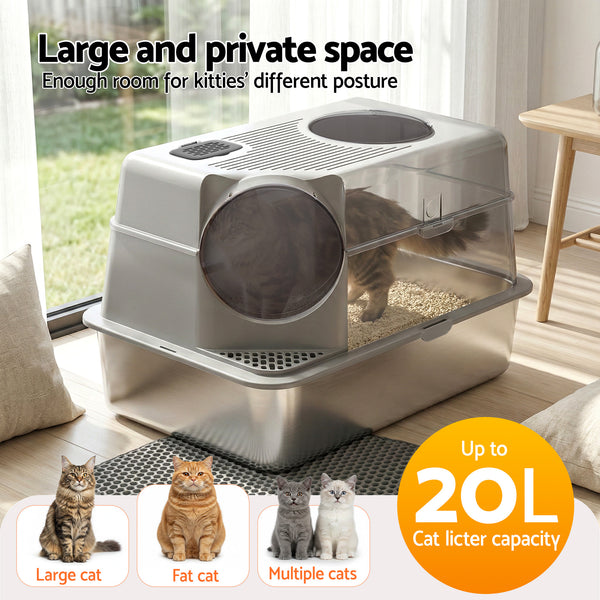 i.Pet Cat Litter Box Large Stainless Steel High Sided Pet Toilet Odour Control Awezingly