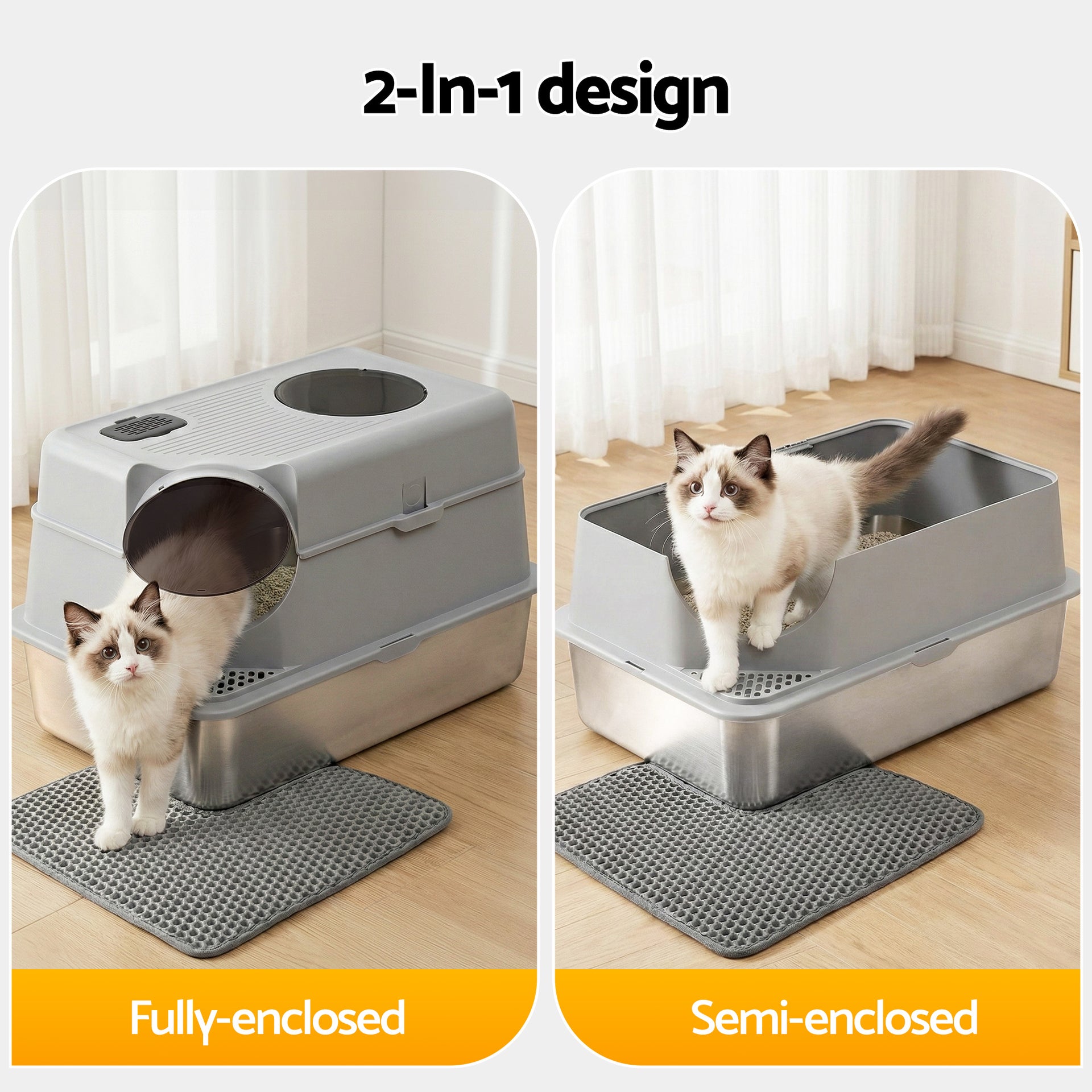 i.Pet Cat Litter Box Large Stainless Steel High Sided Pet Toilet Odour Control Awezingly