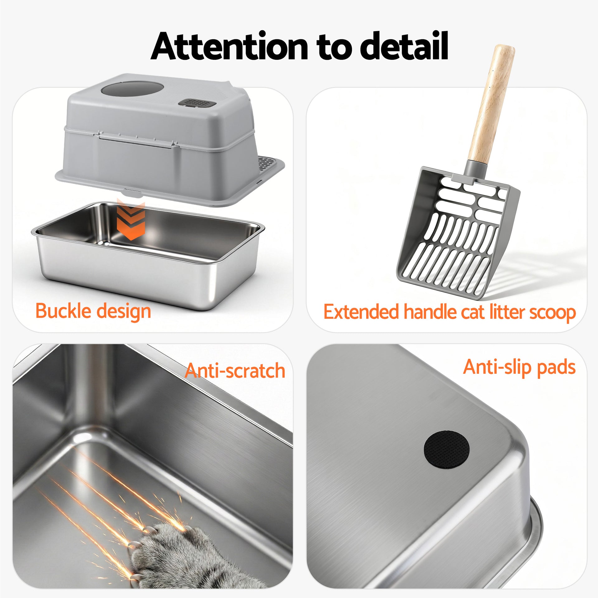 i.Pet Cat Litter Box Large Stainless Steel High Sided Pet Toilet Odour Control Awezingly