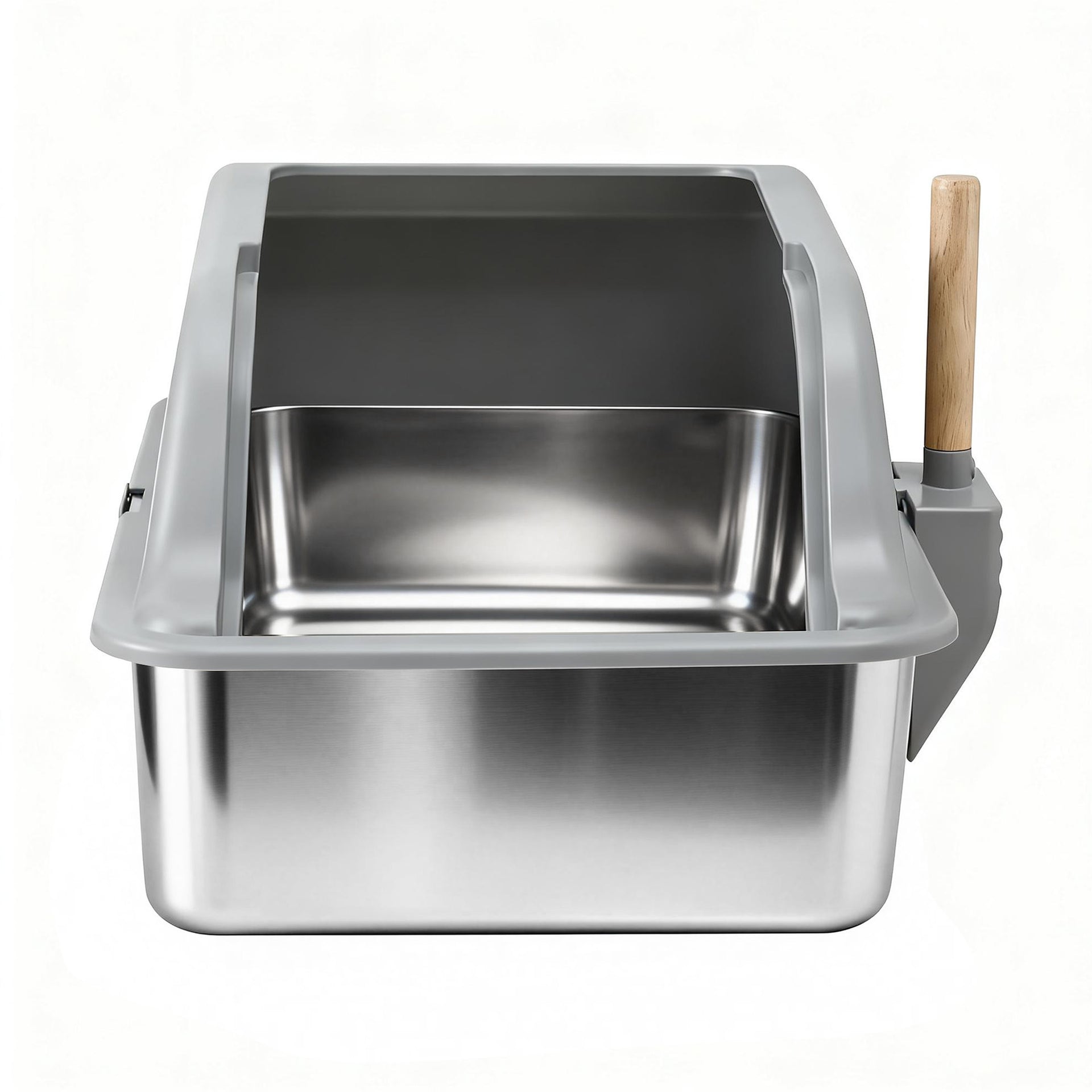 i.Pet Cat Litter Box Stainless Steel Large Semi-Enclosed Pet Kitty Toilet Grey Awezingly