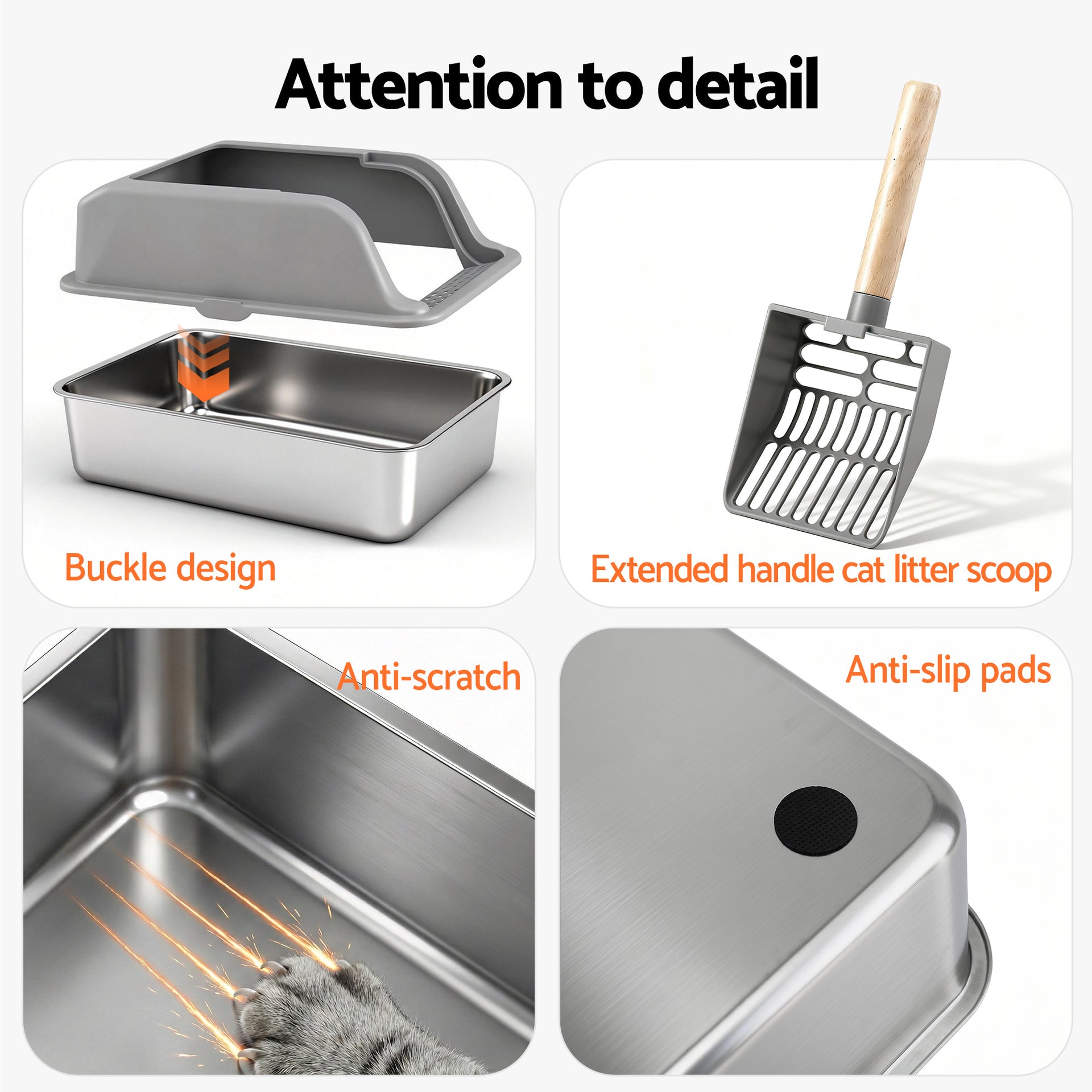 i.Pet Cat Litter Box Stainless Steel Large Semi-Enclosed Pet Kitty Toilet Grey Awezingly