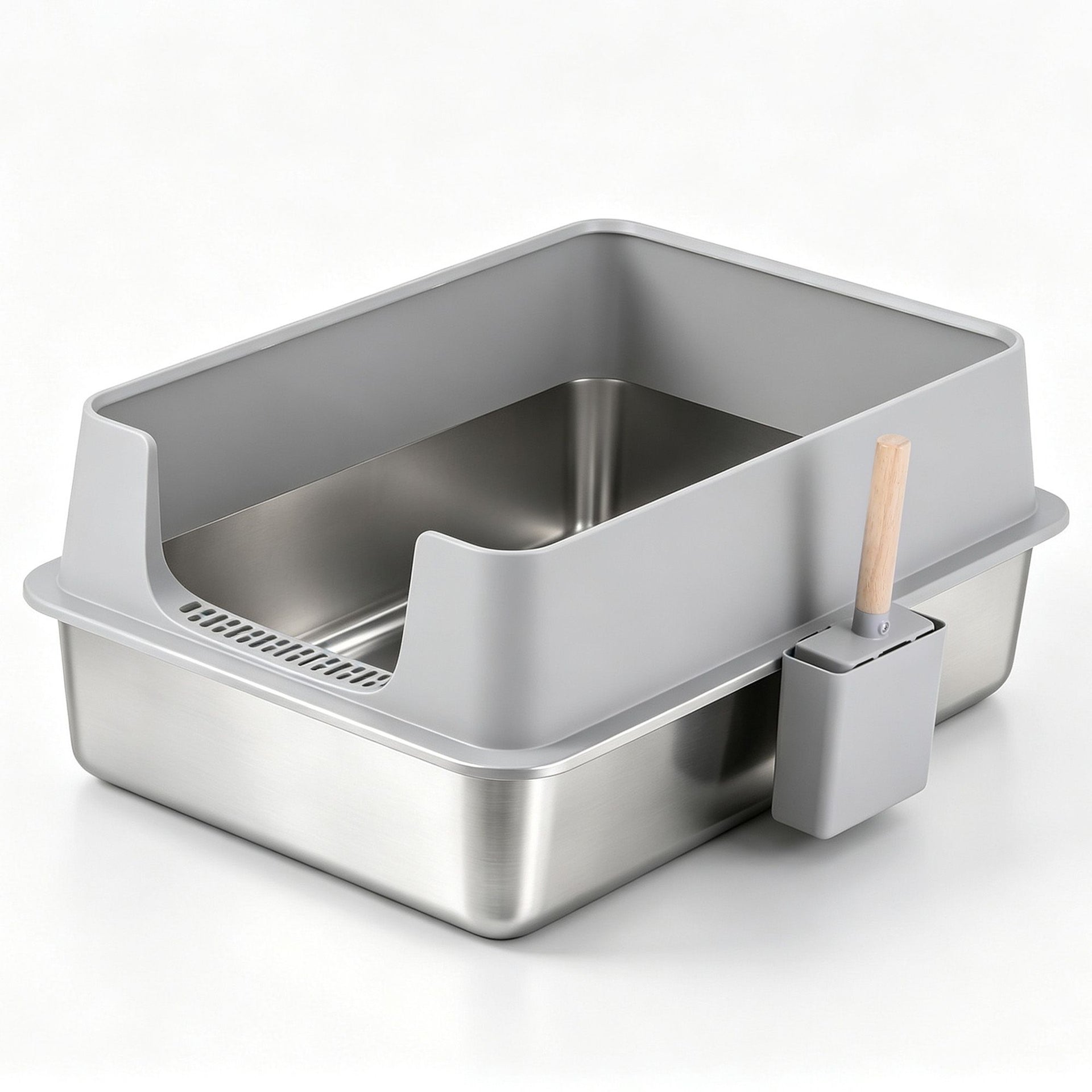 i.Pet XXL Cat Litter Box Stainless Steel Jumbo Semi-Enclosed Pet Kitty Toilet Grey Awezingly