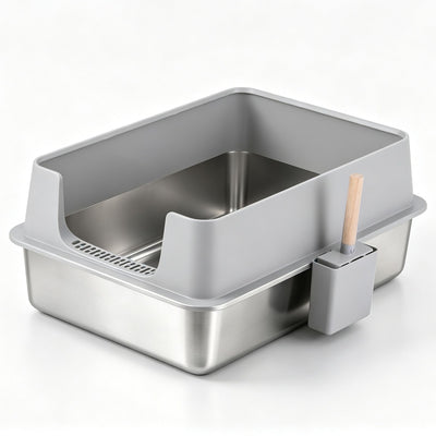 i.Pet XXL Cat Litter Box Stainless Steel Jumbo Semi-Enclosed Pet Kitty Toilet Grey