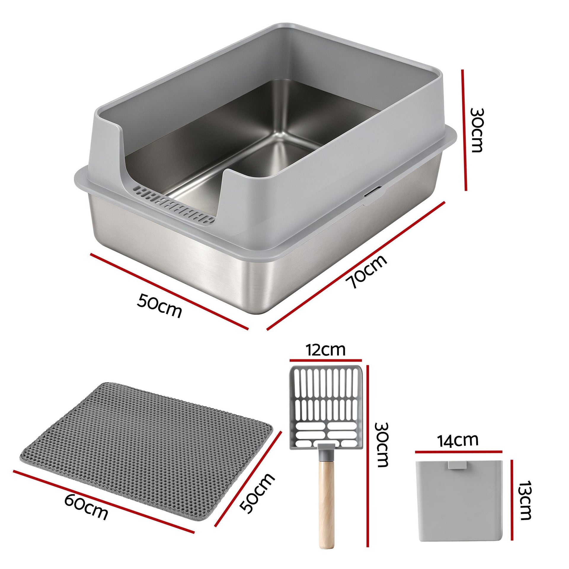 i.Pet XXL Cat Litter Box Stainless Steel Jumbo Semi-Enclosed Pet Kitty Toilet Grey Awezingly