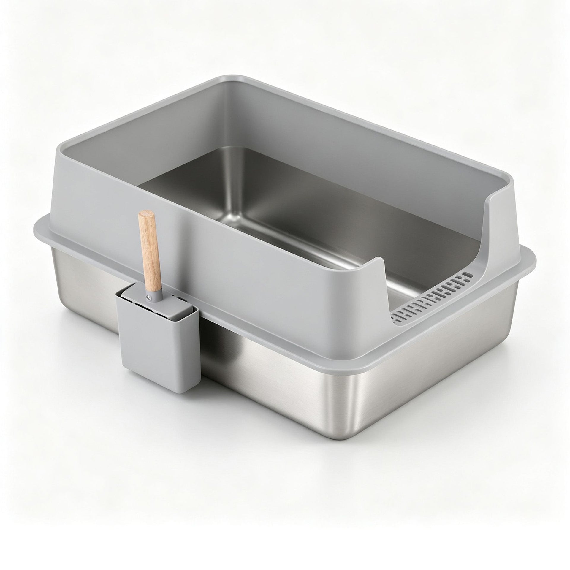 i.Pet XXL Cat Litter Box Stainless Steel Jumbo Semi-Enclosed Pet Kitty Toilet Grey Awezingly