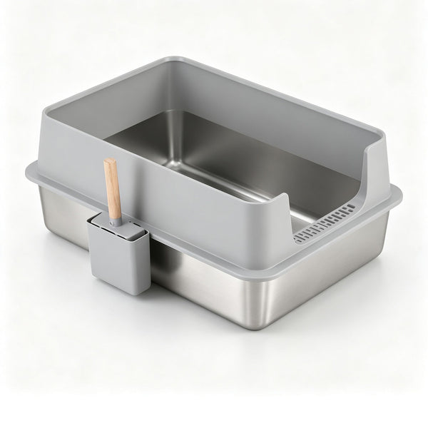 i.Pet XXL Cat Litter Box Stainless Steel Jumbo Semi-Enclosed Pet Kitty Toilet Grey Awezingly
