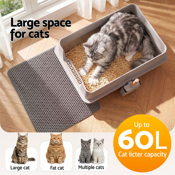 i.Pet XXL Cat Litter Box Stainless Steel Jumbo Semi-Enclosed Pet Kitty Toilet Grey Awezingly