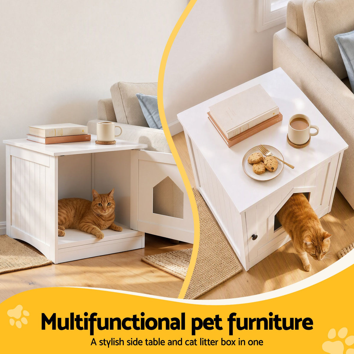i.Pet 49x51cm Cat Litter Box Enclosure Hidden Litter Tray Cabinet White Awezingly