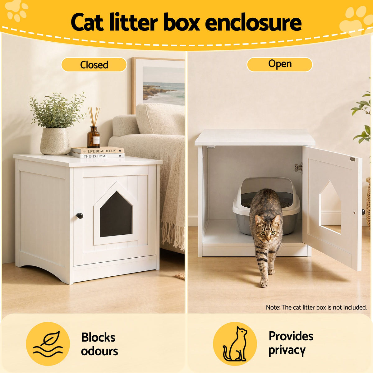 i.Pet 49x51cm Cat Litter Box Enclosure Hidden Litter Tray Cabinet White Awezingly
