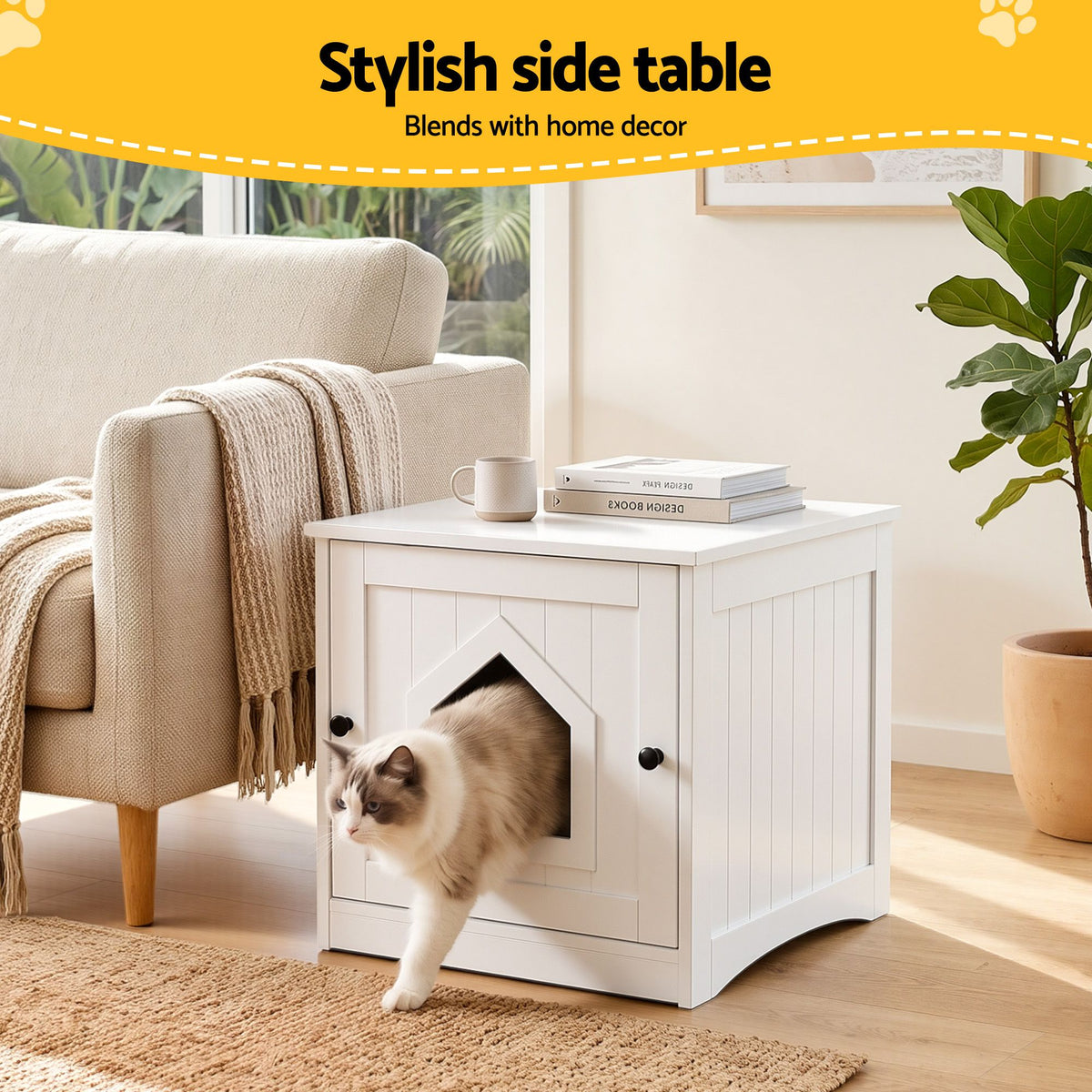 i.Pet 49x51cm Cat Litter Box Enclosure Hidden Litter Tray Cabinet White Awezingly