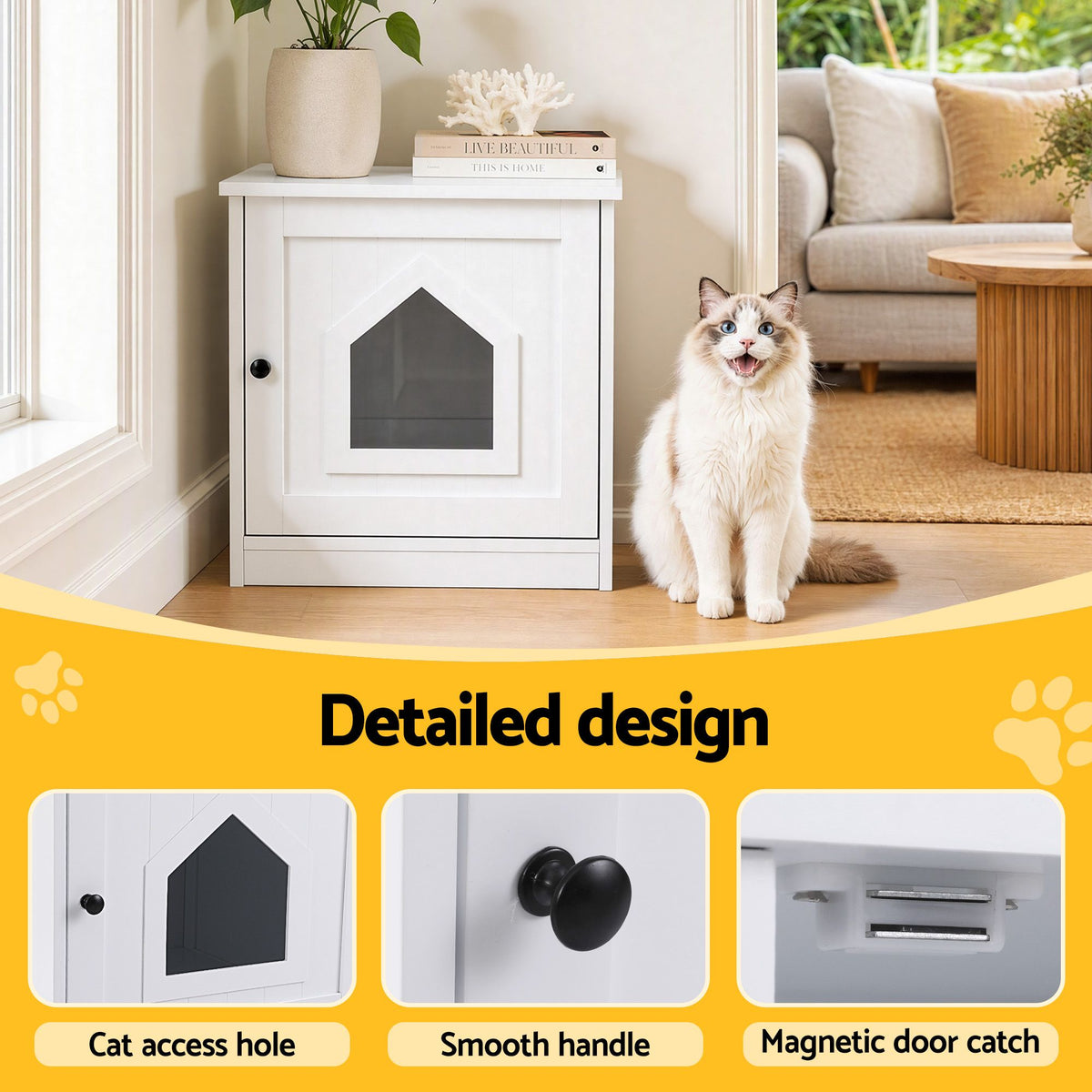 i.Pet 49x51cm Cat Litter Box Enclosure Hidden Litter Tray Cabinet White Awezingly