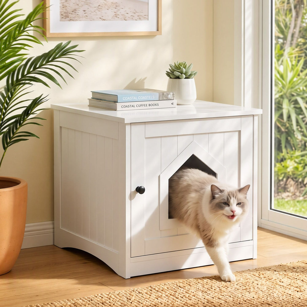 i.Pet 49x51cm Cat Litter Box Enclosure Hidden Litter Tray Cabinet White Awezingly