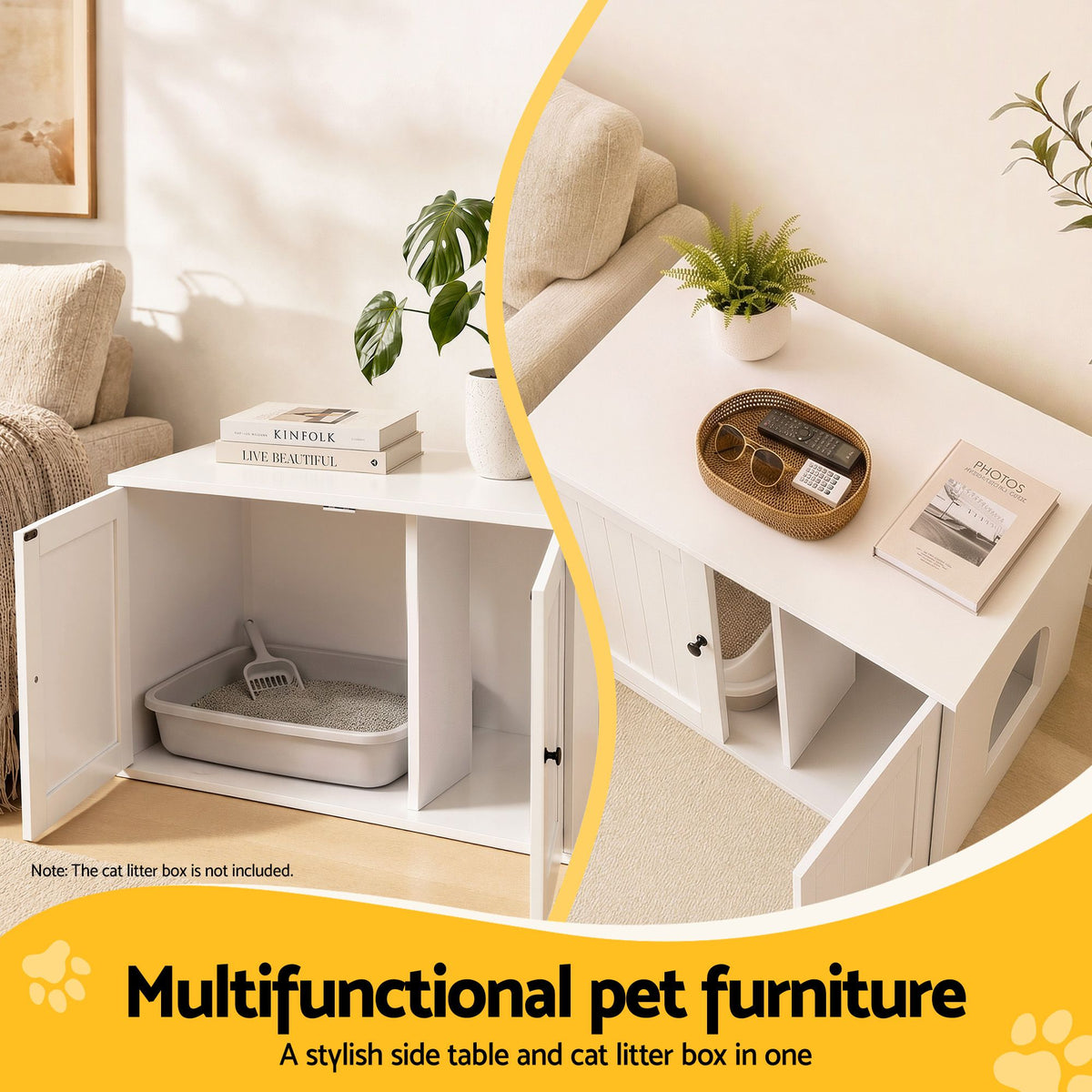 i.Pet 80x53cm Cat Litter Box Enclosure Hidden Litter Tray Cabinet Furniture White Awezingly
