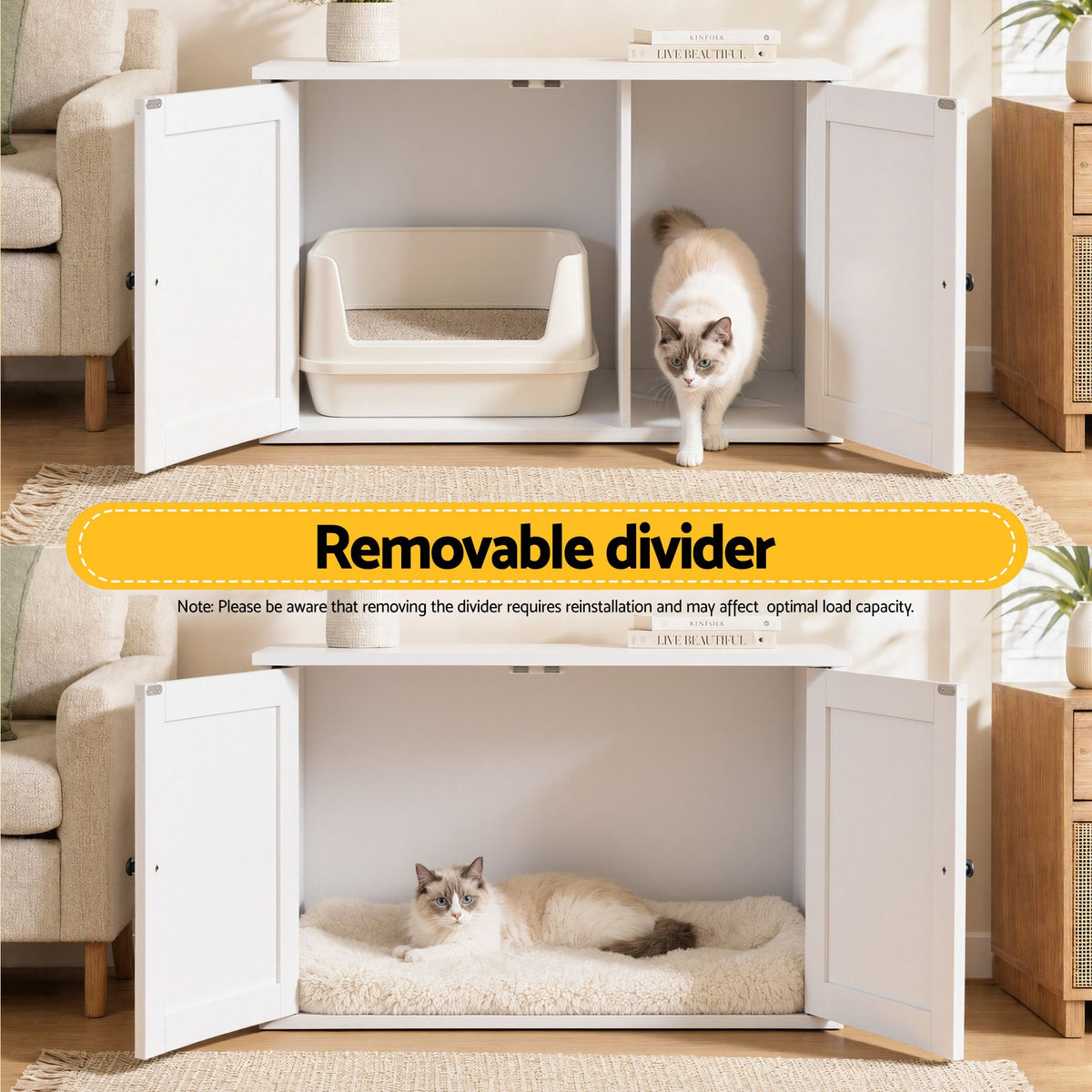 i.Pet 80x53cm Cat Litter Box Enclosure Hidden Litter Tray Cabinet Furniture White Awezingly