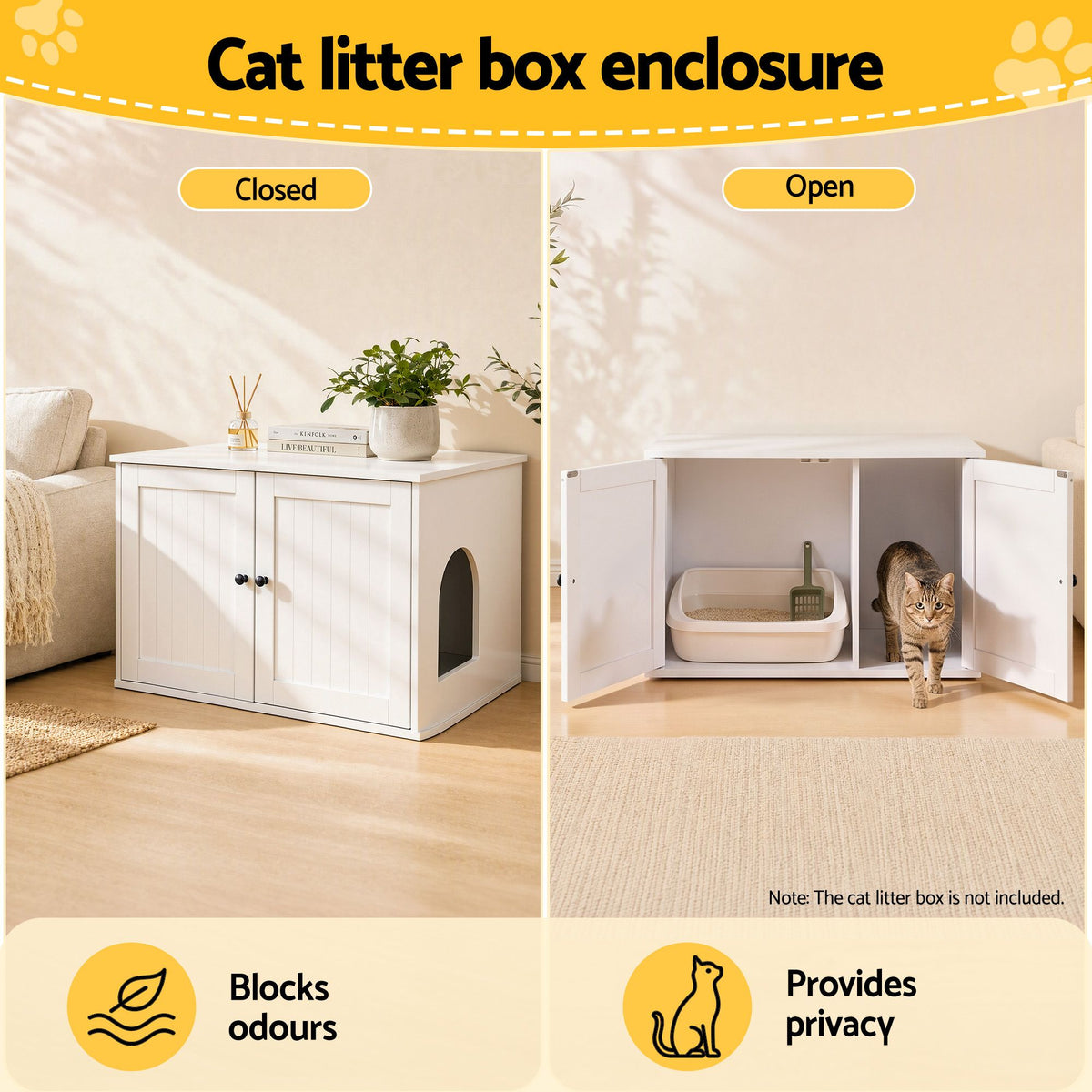 i.Pet 80x53cm Cat Litter Box Enclosure Hidden Litter Tray Cabinet Furniture White Awezingly