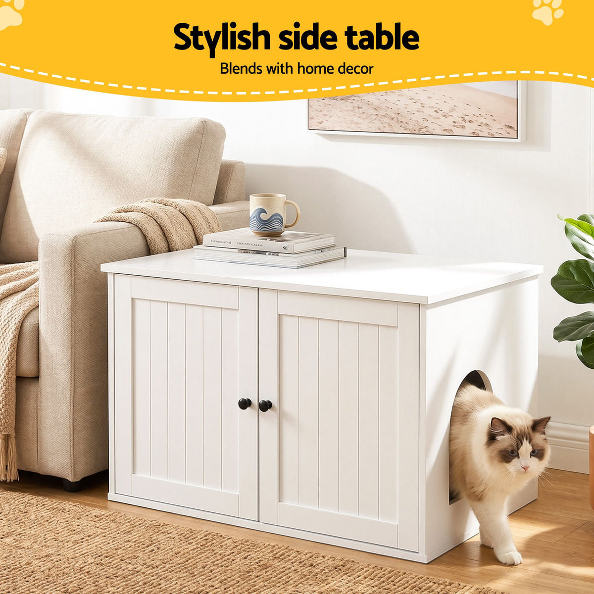 i.Pet 80x53cm Cat Litter Box Enclosure Hidden Litter Tray Cabinet Furniture White Awezingly