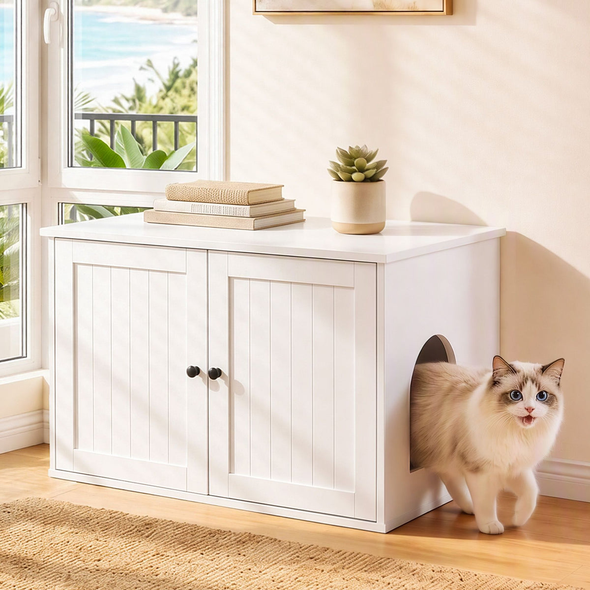 i.Pet 80x53cm Cat Litter Box Enclosure Hidden Litter Tray Cabinet Furniture White Awezingly