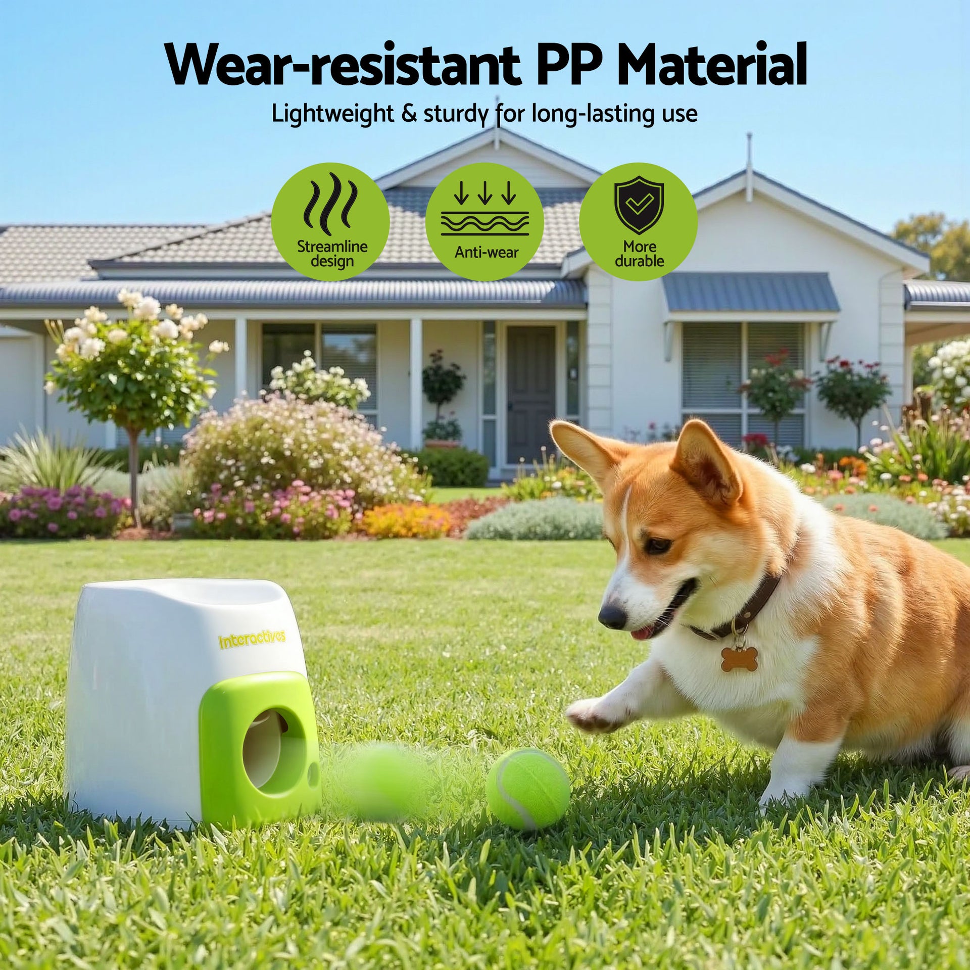 i.Pet 2-in-1 Dog Ball Launcher & Treat Dispenser with 2 Balls Green Awezingly
