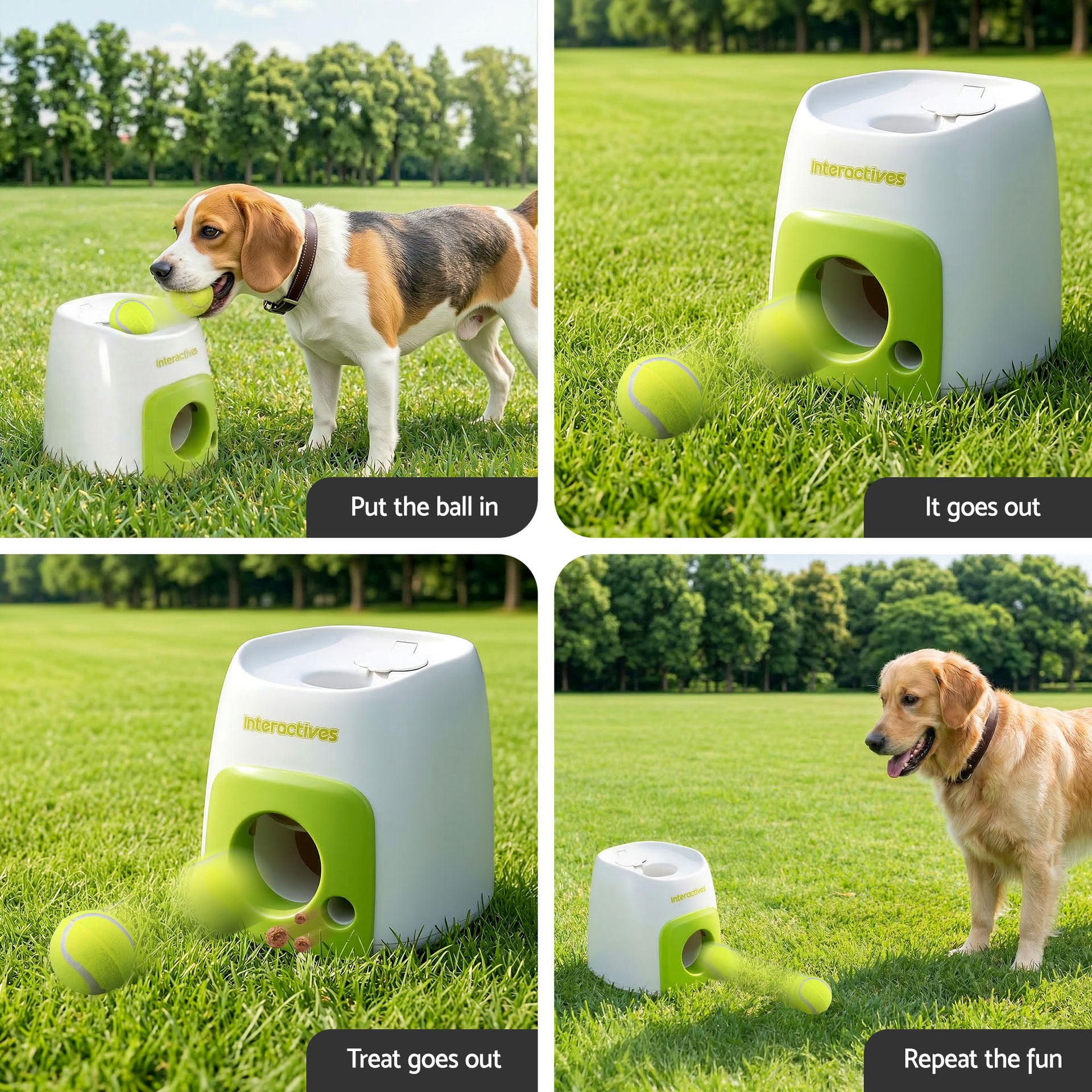 i.Pet 2-in-1 Dog Ball Launcher & Treat Dispenser with 2 Balls Green Awezingly