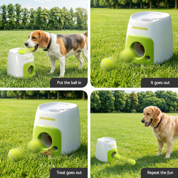i.Pet 2-in-1 Dog Ball Launcher & Treat Dispenser with 2 Balls Green Awezingly