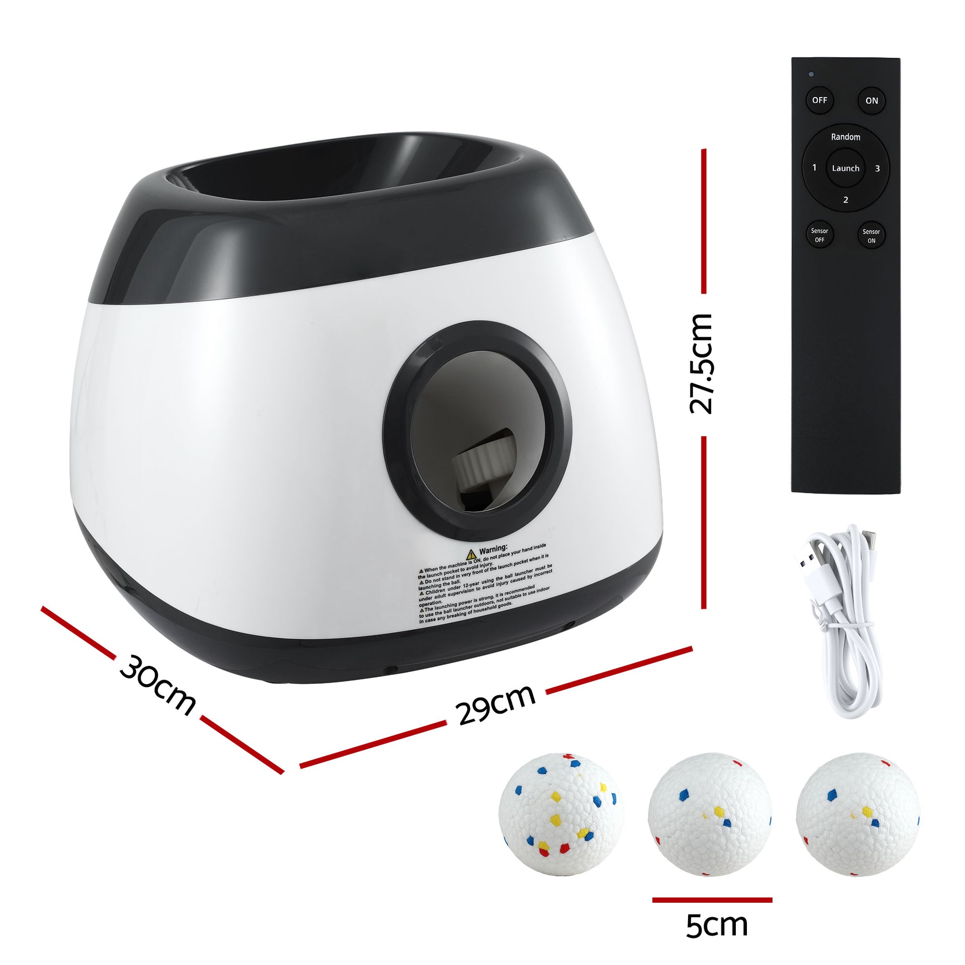 i.Pet Dog Ball Launcher Thrower with 6 ETPU Balls & 14/18/22m Launch Distance Black Awezingly