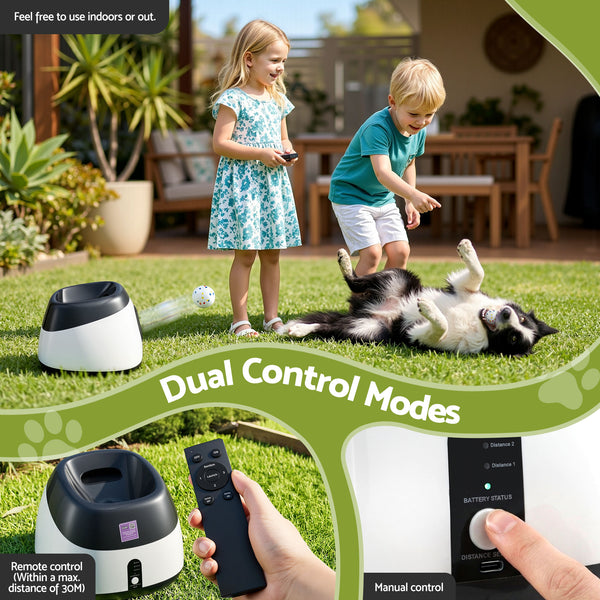 i.Pet Dog Ball Launcher Thrower with 6 ETPU Balls & 14/18/22m Launch Distance Black Awezingly