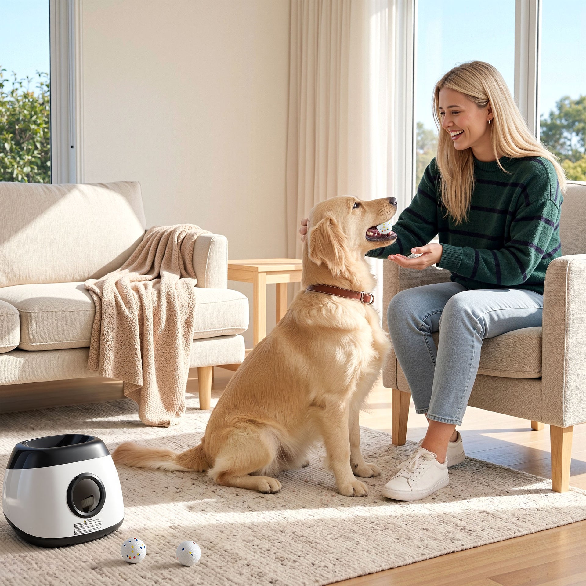 i.Pet Dog Ball Launcher Thrower with 6 ETPU Balls & 14/18/22m Launch Distance Black Awezingly