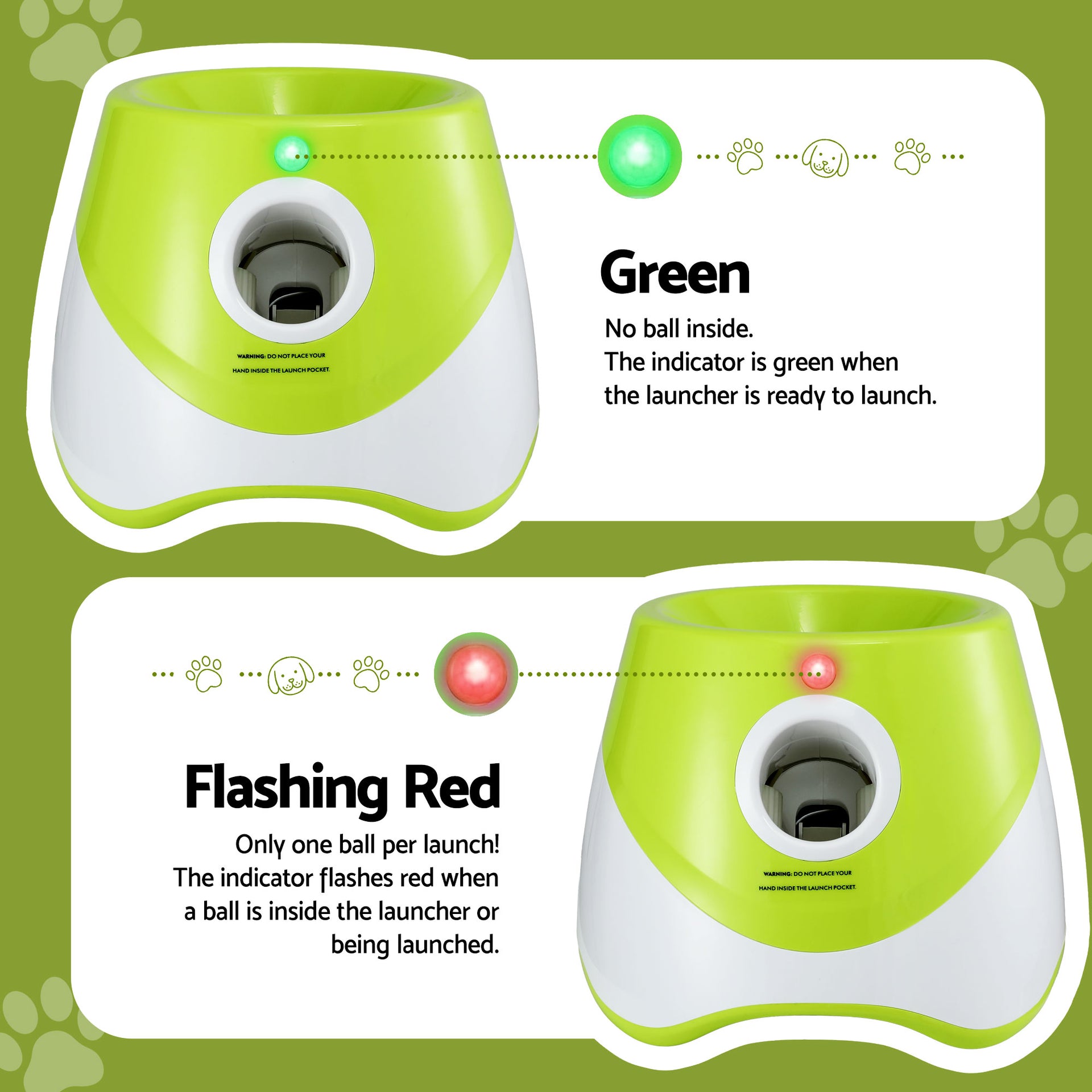 i.Pet Dog Ball Launcher Thrower with 6 Balls & 3/6/9m Launch Distances Green Awezingly