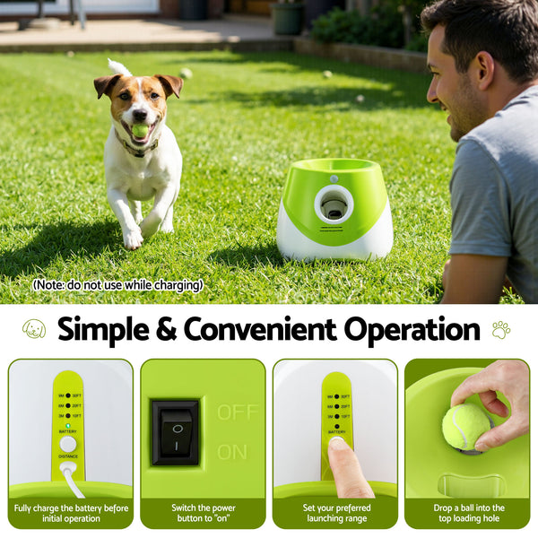 i.Pet Dog Ball Launcher Thrower with 6 Balls & 3/6/9m Launch Distances Green Awezingly