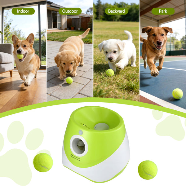 i.Pet Dog Ball Launcher Thrower with 6 Balls & 3/6/9m Launch Distances Green Awezingly
