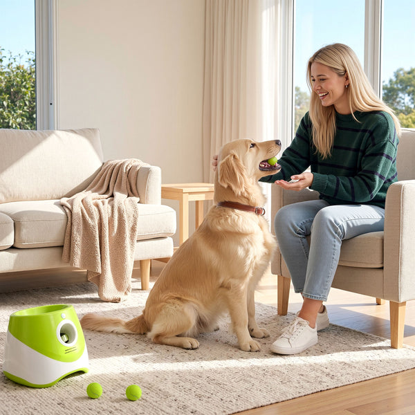 i.Pet Dog Ball Launcher Thrower with 6 Balls & 3/6/9m Launch Distances Green Awezingly