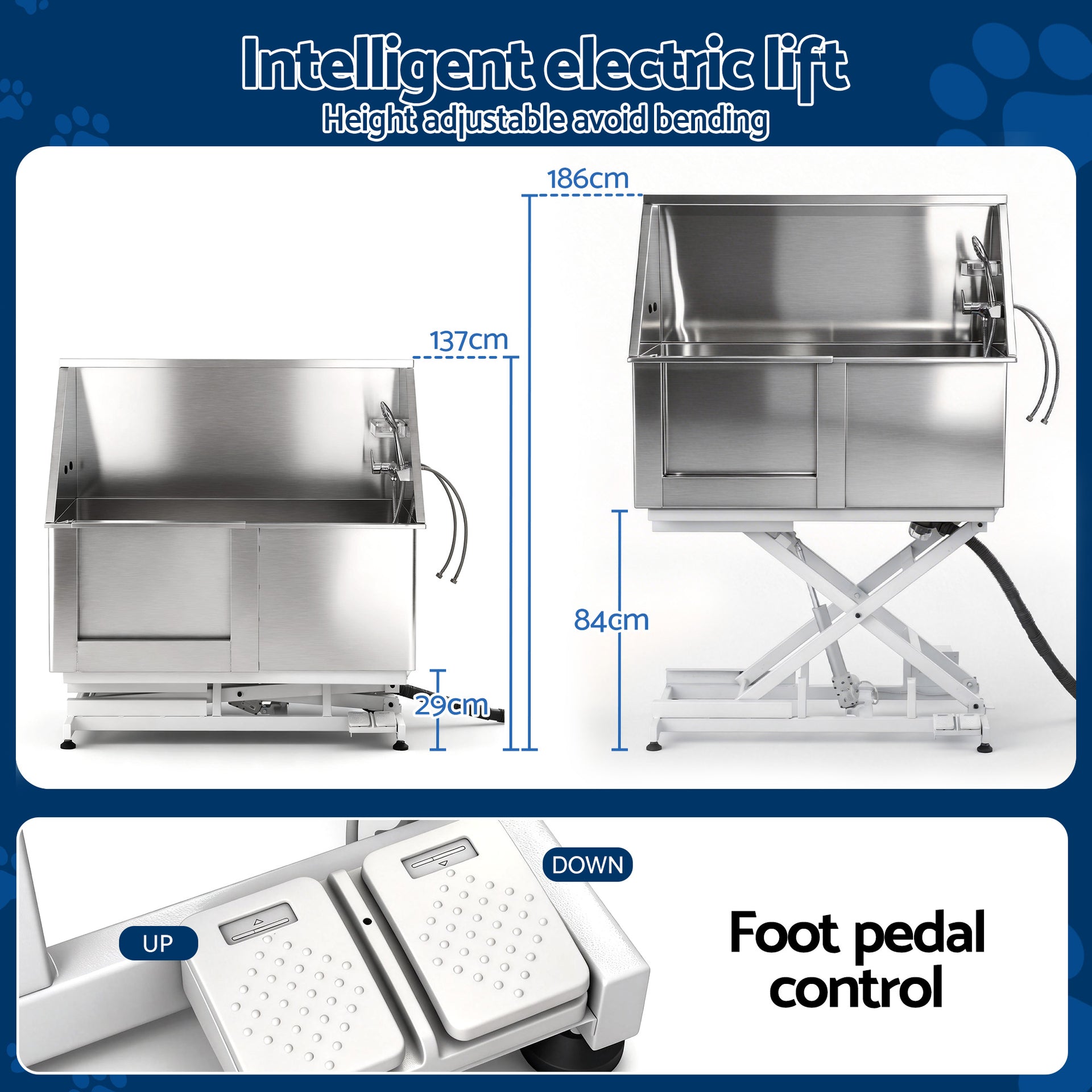 i.Pet Electric Pet Bath Tub Dog Grooming Stainless Steel Wash Station 127cm Awezingly