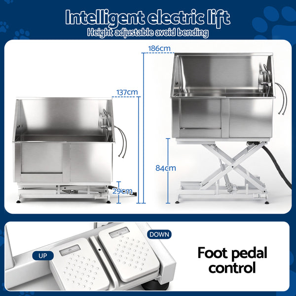 i.Pet Electric Pet Bath Tub Dog Grooming Stainless Steel Wash Station 127cm Awezingly