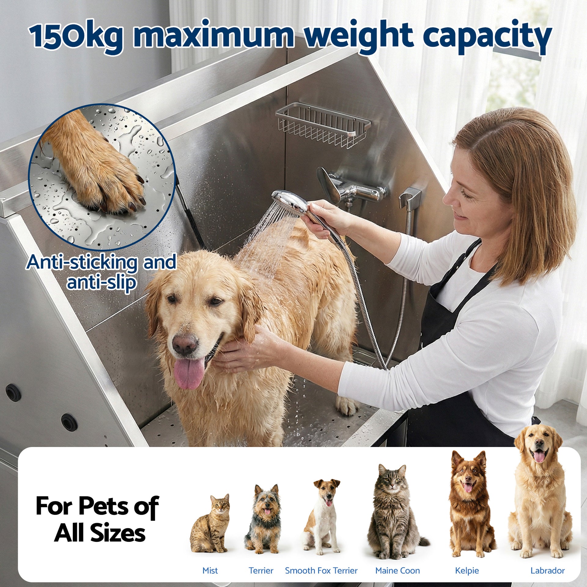 i.Pet Electric Pet Bath Tub Dog Grooming Stainless Steel Wash Station 127cm Awezingly