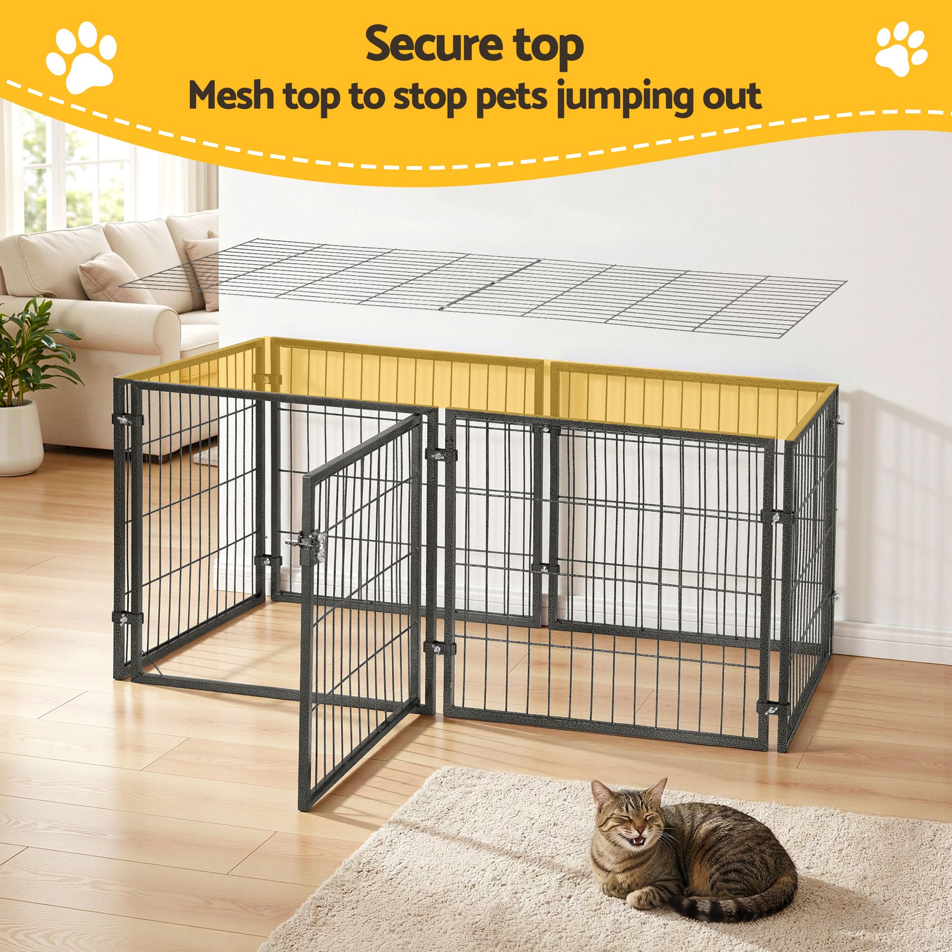 i.Pet Large Dog Crate Cage Playpen 129cm Puppy Pen Pet Enclosure Black Awezingly